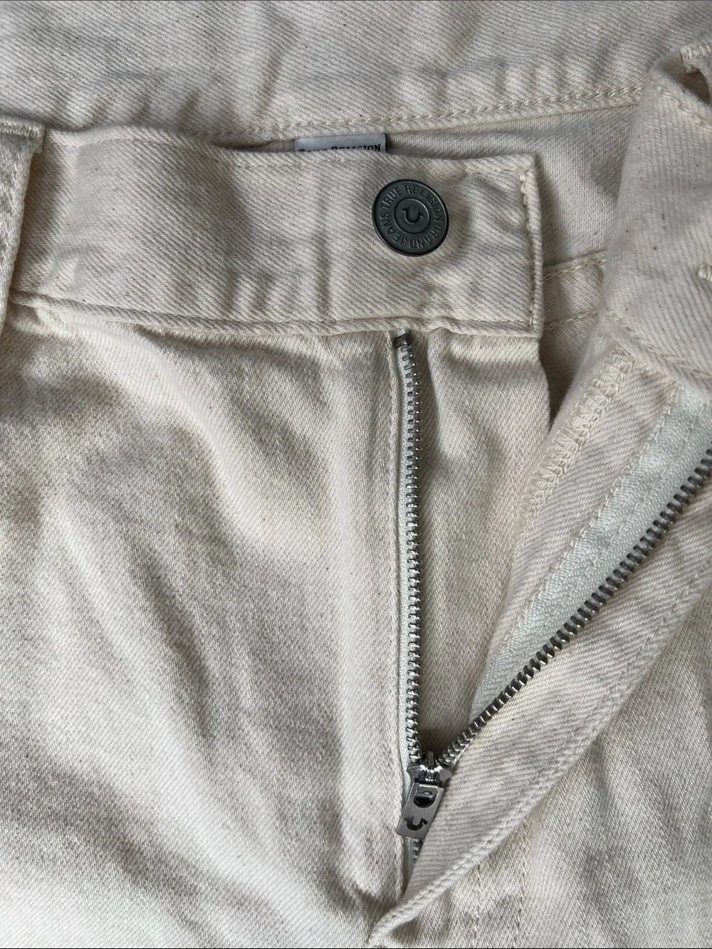 True Religion Men's Cream Denim Shorts - Raw Hem Five-Pocket